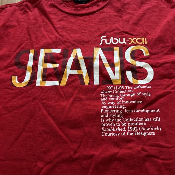 Fubu Old School Mens Heavy T Shirt Size XL Red Fubu Jeans Collection Vintage - Picture 2 of 8